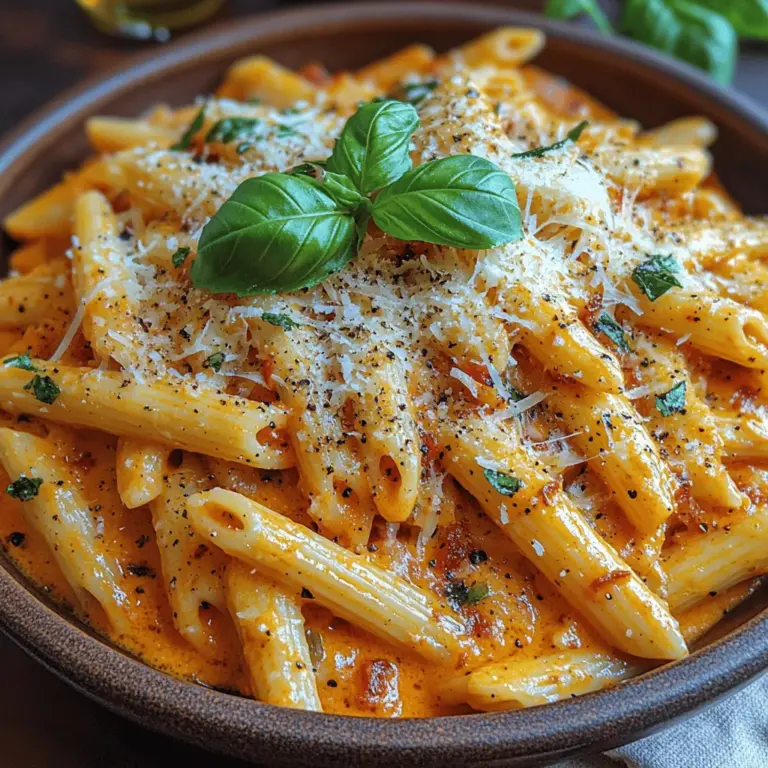 Creamy Roasted Red Pepper Penne is a delightful dish that marries the rich, sweet flavor of roasted red peppers with the satisfying texture of penne pasta. This recipe is not just a meal; it's a celebration of flavor that elevates your dining experience, whether it's a casual weeknight dinner or a special occasion. The creamy sauce, infused with the vibrant essence of roasted red peppers, creates a luscious coating that clings to every piece of pasta, promising a bite that's as comforting as it is indulgent.