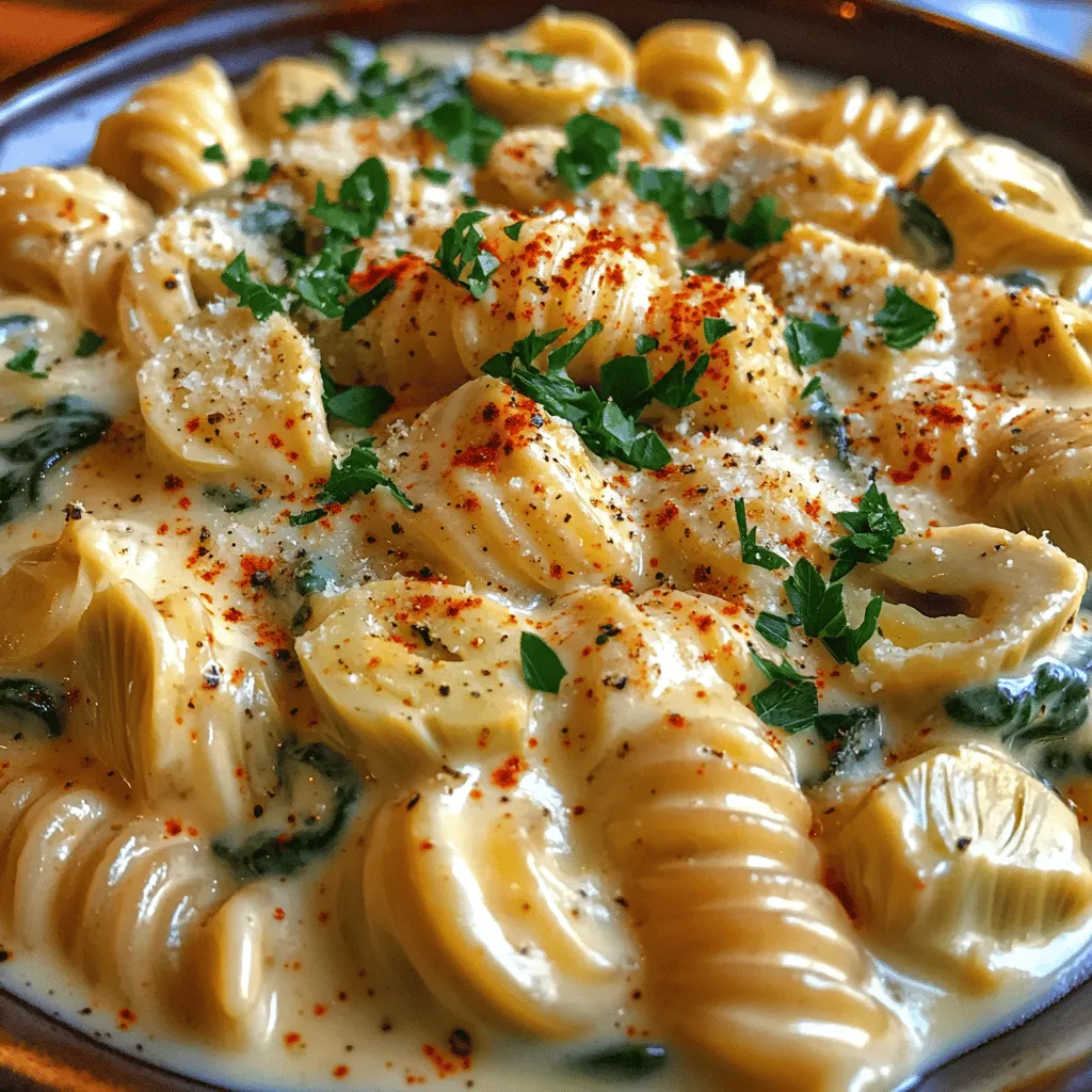 Creamy Spinach Artichoke Pasta is a delightful dish that perfectly marries the rich, velvety texture of a cream-based sauce with the vibrant flavors of fresh spinach and tangy artichokes. This pasta dish has gained popularity for its deliciousness and its ability to please a crowd. Whether you are preparing a cozy dinner for two or hosting a festive gathering, this recipe is versatile enough to suit any occasion. The combination of creamy goodness and hearty ingredients not only makes it satisfying but also elevates it to a comfort food classic.