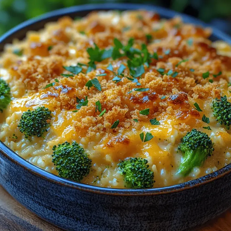 When it comes to comfort food, few dishes evoke the same warmth and nostalgia as a creamy broccoli rice casserole. This beloved recipe combines tender broccoli florets, fluffy rice, and a rich, creamy sauce, all baked to perfection. The combination of flavors and textures makes this casserole a crowd-pleaser, ideal for family dinners or potlucks with friends. Its creamy goodness wrapped around a nutritious base not only satisfies the taste buds but also nourishes the body, making it a perfect addition to everyday meals.