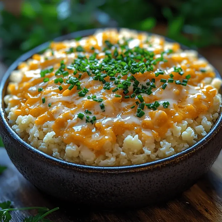 In recent years, cauliflower rice has gained traction as a beloved substitute for traditional grains, especially among those looking to reduce their carbohydrate intake without sacrificing flavor. This innovative dish offers a delightful way to enjoy the textures and flavors typically associated with rice, but with the added nutritional benefits of cauliflower. Creamy cheesy cauliflower rice elevates this versatile vegetable to new heights, blending it with rich cheeses and creamy elements to create a dish that is not only comforting but also satisfying. Whether you're serving it as a side dish or enjoying it as a main course, this recipe is sure to please a variety of palates.