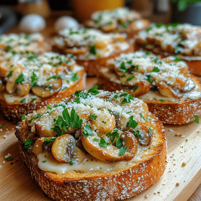 Heavenly Creamy Garlic Mushroom Toasts are a delightful fusion of comfort and elegance, making them an ideal choice for both intimate gatherings and larger celebrations. This dish is more than just an appetizer; it can effortlessly transition into a main course, satisfying both mushroom aficionados and those new to the world of fungi. The creamy, garlicky richness paired with the crunchy texture of toasted bread creates a delightful contrast that is sure to please anyone at the table.