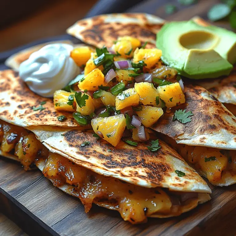 Are you ready to elevate your quesadilla game? Introducing Zingy Pineapple Salsa Quesadillas—a vibrant dish that combines the savory goodness of cheese and tortillas with the sweet and tangy burst of fresh pineapple salsa. Perfect for a quick lunch, a delightful dinner, or even a party appetizer, these quesadillas are sure to impress your family and friends. They embody the essence of fun, flavor, and freshness, making them a must-try for any culinary enthusiast.