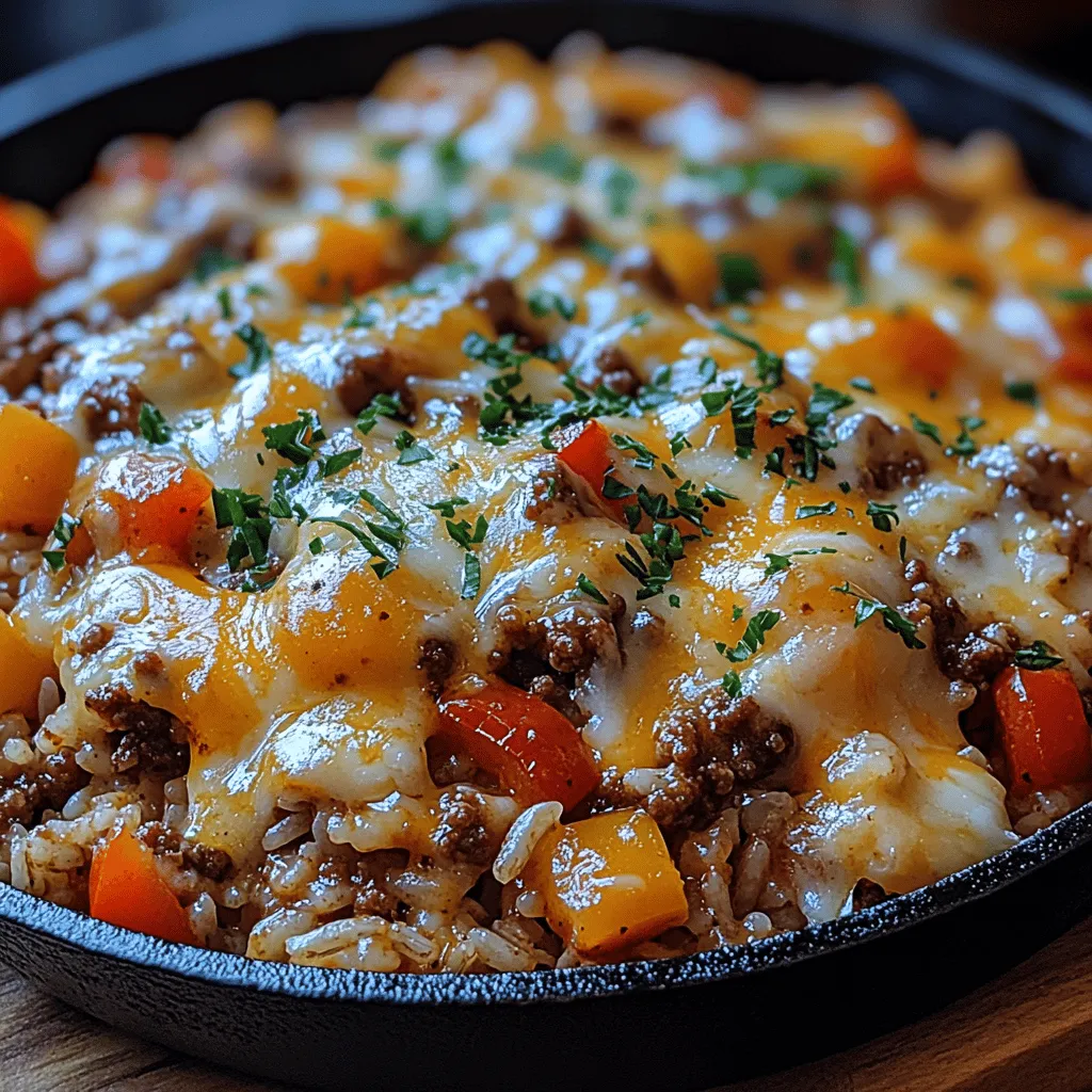 The Cheesy Ground Beef and Rice Skillet is more than just a meal; it’s a comforting embrace on a plate, combining the rich, savory flavors of ground beef, fluffy rice, and gooey melted cheese. This one-pan wonder is not only delicious but also incredibly easy to prepare, making it a go-to recipe for busy weeknights or laid-back family gatherings. With a cooking time that can fit snugly into your evening routine, this dish allows you to serve up a hearty meal without the hassle of multiple pots and pans. In this article, we will delve deep into the ingredients that make this dish shine, explore the nutritional benefits, and provide step-by-step cooking instructions to ensure you can recreate this satisfying meal that everyone will love.