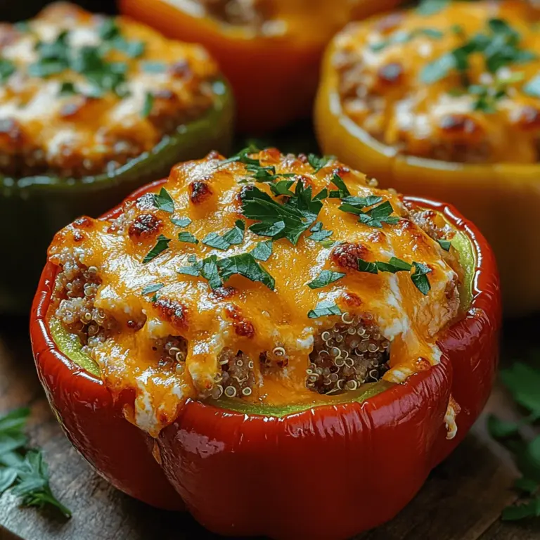 If you're looking for a meal that strikes the perfect balance between deliciousness and nutrition, Creamy Turkey Stuffed Peppers are an excellent choice. This dish features vibrant bell peppers filled with a savory mixture of ground turkey, quinoa, and cream cheese, all seasoned to perfection. The appeal of this recipe lies not only in its delightful combination of flavors but also in its versatility, making it suitable for various dietary preferences. Whether you are feeding a family, hosting a gathering, or seeking a simple weeknight dinner, these stuffed peppers deliver satisfaction in every bite.