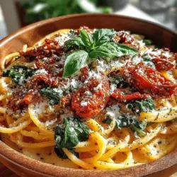 In the world of pasta dishes, few combinations can rival the vibrant flavors of sun-dried tomatoes and fresh spinach, especially when enveloped in a rich and creamy sauce. This Savory Sun-Dried Tomato & Spinach Pasta is a culinary delight that marries simplicity with sophistication, making it an ideal choice for both casual weeknight dinners and more formal gatherings. With its quick preparation time and an abundance of flavors, this dish proves that remarkable meals can be crafted from just a handful of ingredients.
